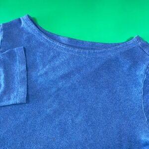 Chico's‎ Women's Blue 3/4 Sleeve Knit Top Boat Neck Comfy Casual Tee Shirt